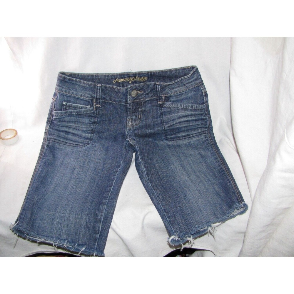 American Eagle Womens Stretch Cut Off Jean Shorts Bermuda Size 2 Zipper Short